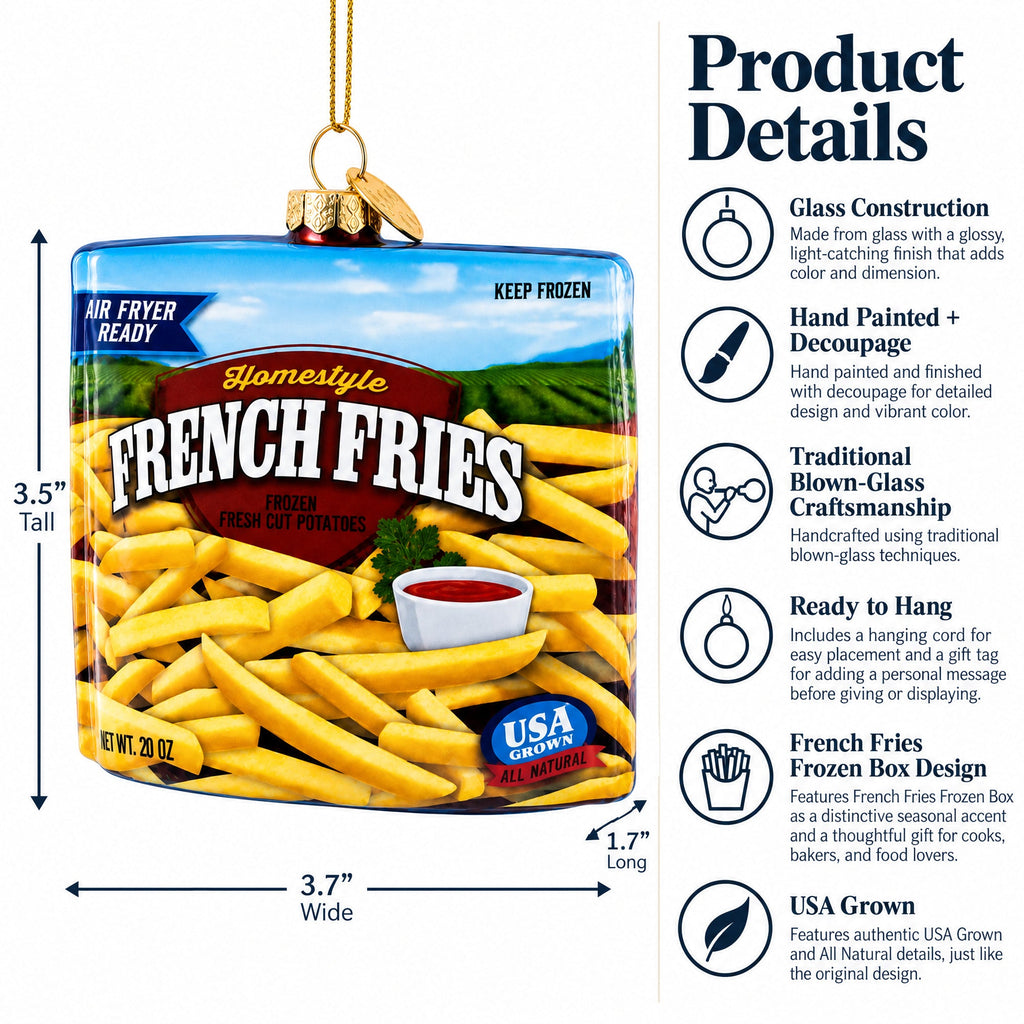 French Fries Frozen Box Glass Christmas Ornament