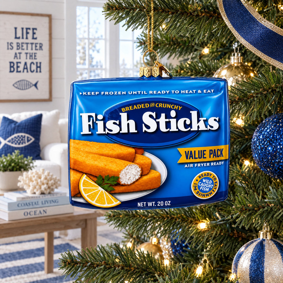 Fish Sticks Frozen Box Glass Christmas Ornament