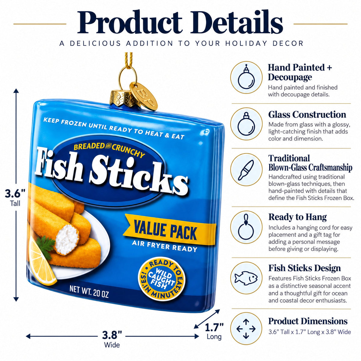 Fish Sticks Frozen Box Glass Christmas Ornament