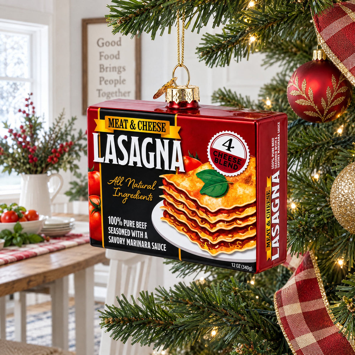 Lasagna Box Glass Christmas Ornament