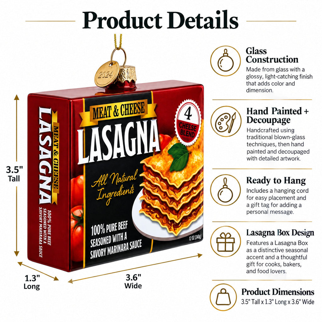 Lasagna Box Glass Christmas Ornament