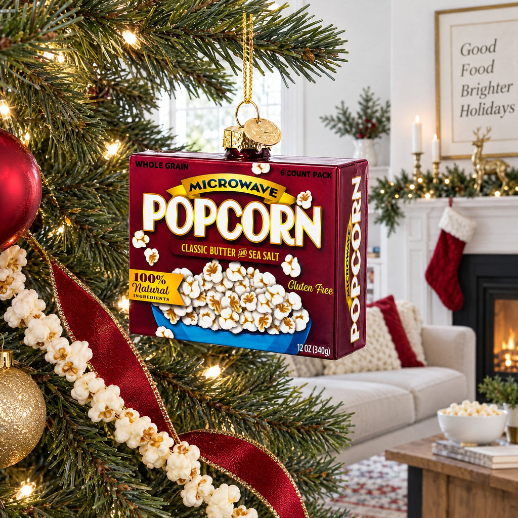 Popcorn Box Glass Christmas Ornament