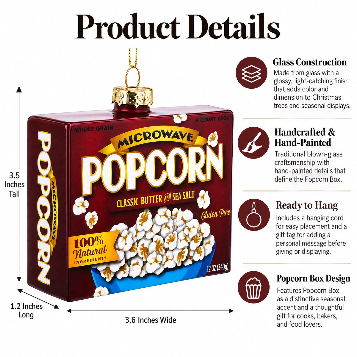 Popcorn Box Glass Christmas Ornament