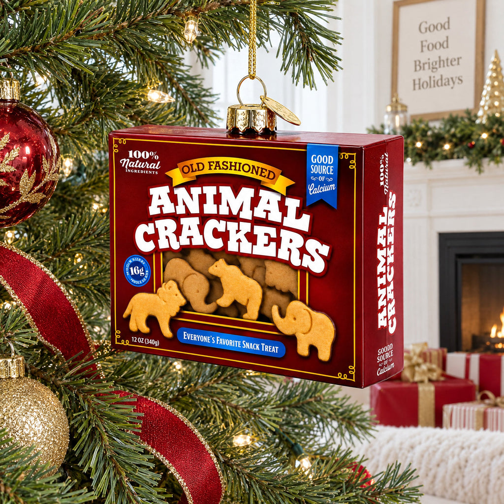 Animal Crackers Box Glass Christmas Ornament