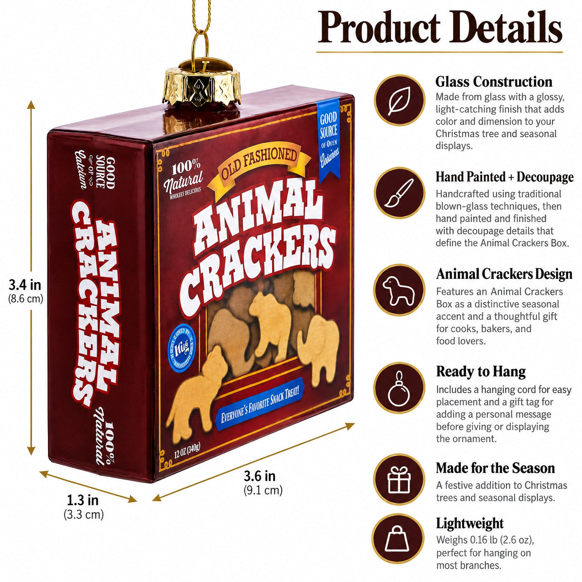 Animal Crackers Box Glass Christmas Ornament