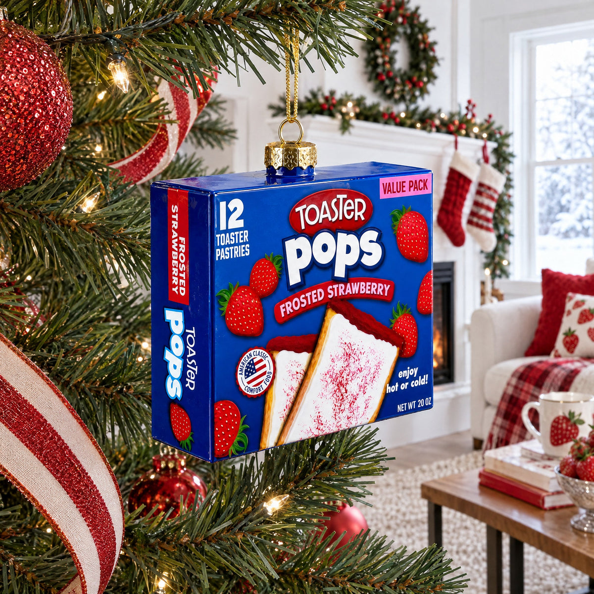 Frosted Strawberry Toaster Box Glass Christmas Ornament