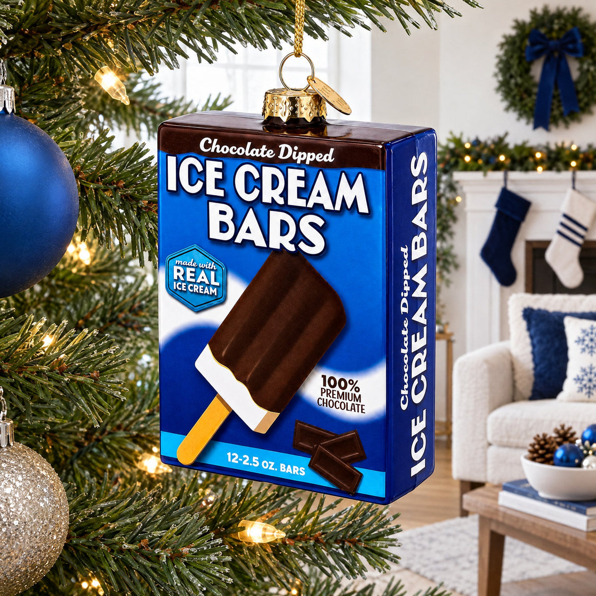 Ice Cream Bars Box Glass Christmas Ornament