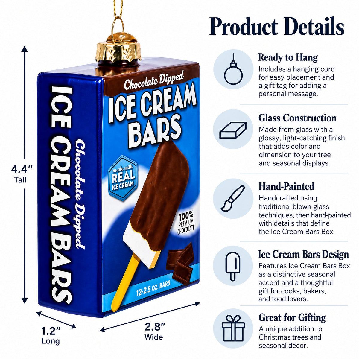 Ice Cream Bars Box Glass Christmas Ornament