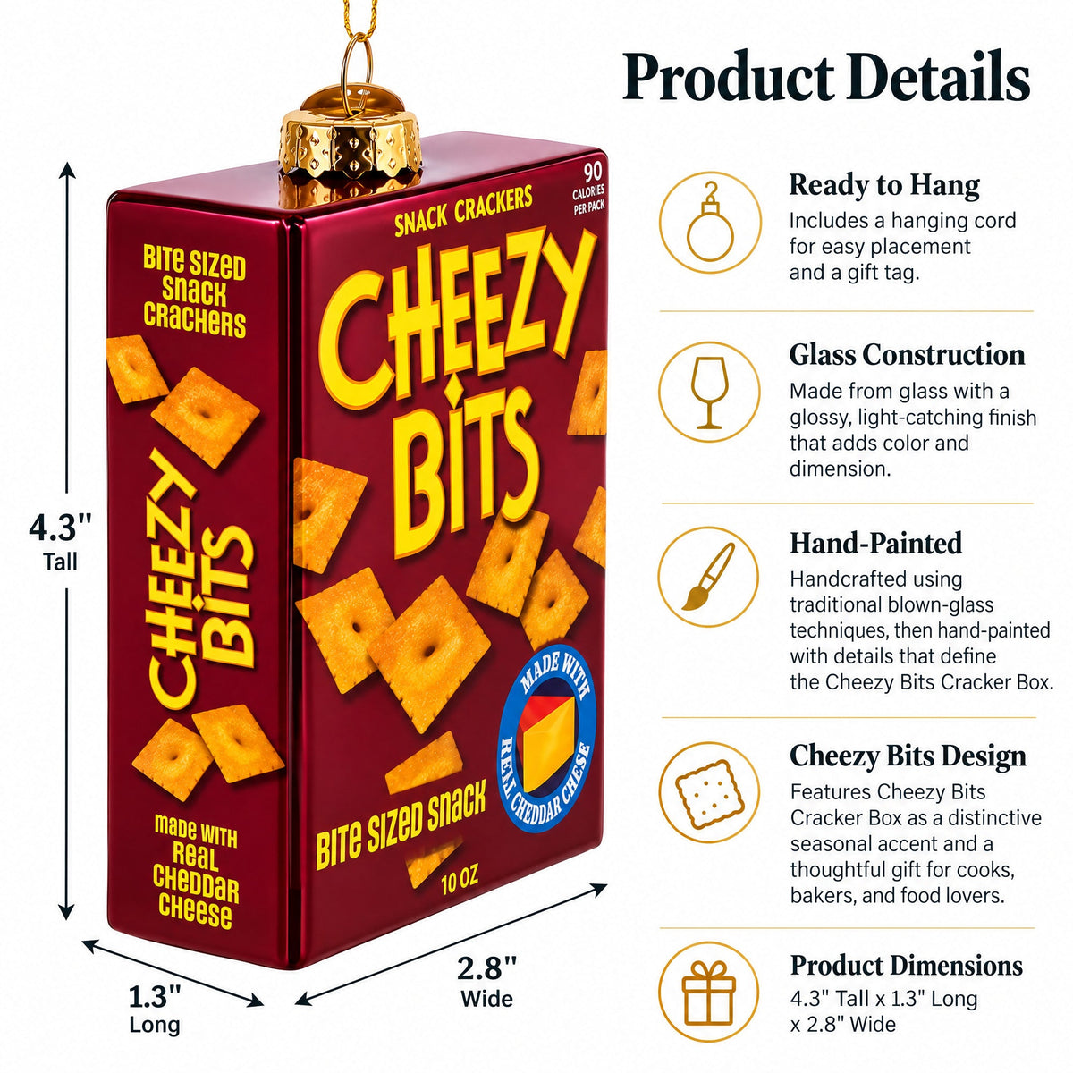 Cheezy Bits Cracker Box Glass Christmas Ornament