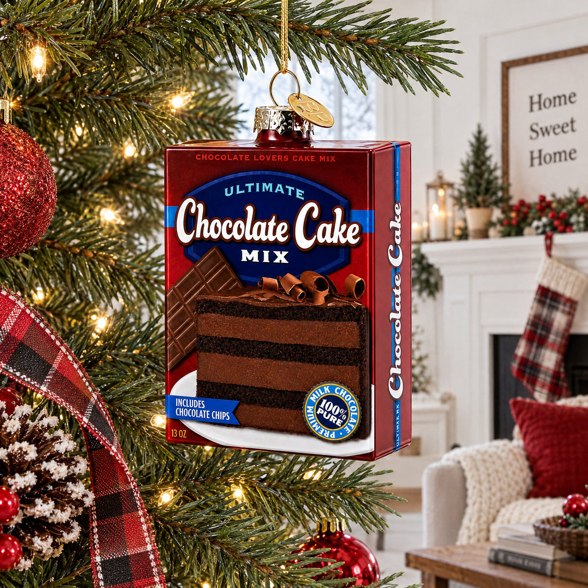 Chocolate Cake Mix Glass Christmas Ornament