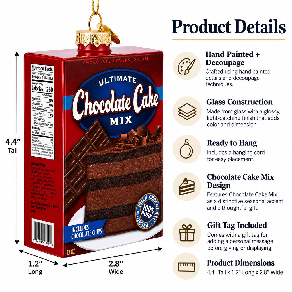 Chocolate Cake Mix Glass Christmas Ornament