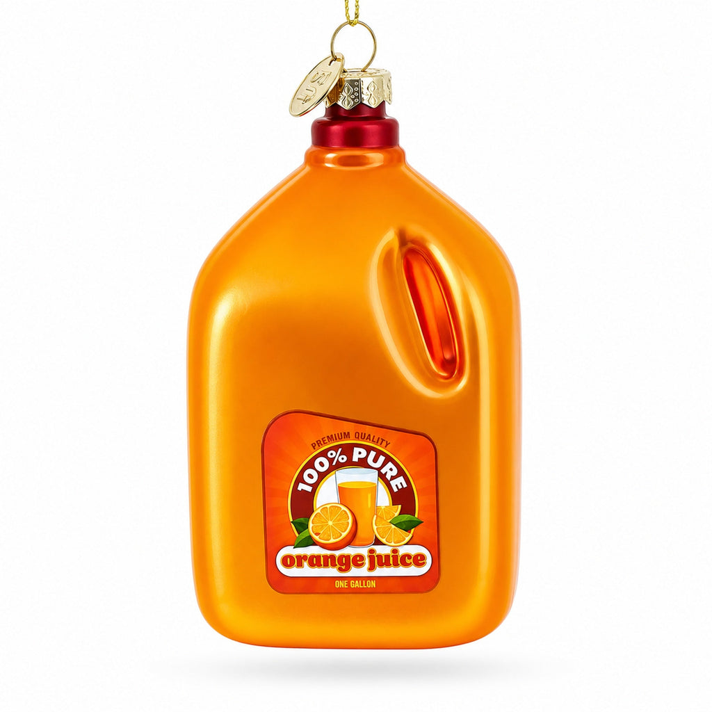 100% Pure Orange Juice Jug Large Glass Christmas Ornament