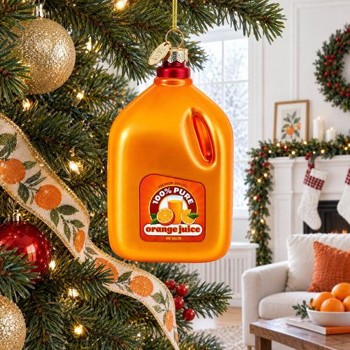 100% Pure Orange Juice Jug Large Glass Christmas Ornament
