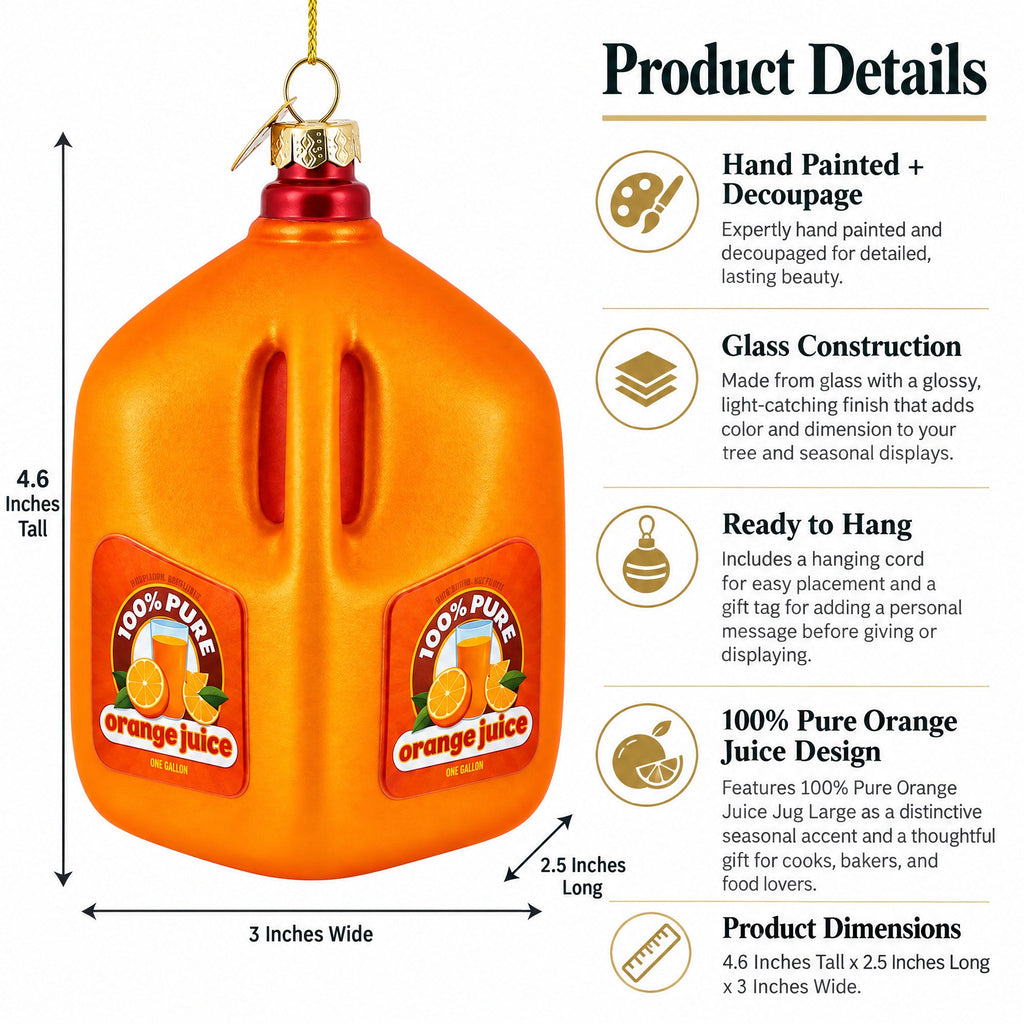 100% Pure Orange Juice Jug Large Glass Christmas Ornament