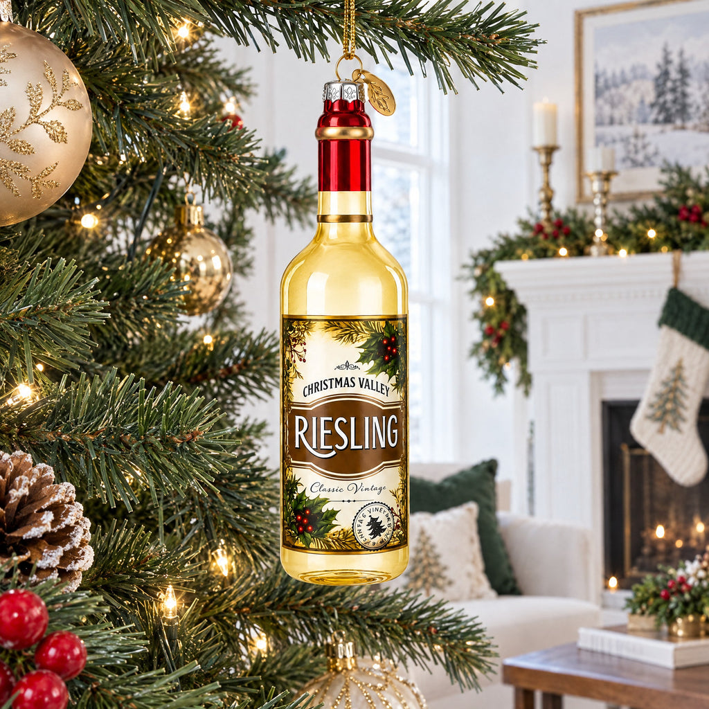 Riesling Wine Bottle Glass Christmas Ornament