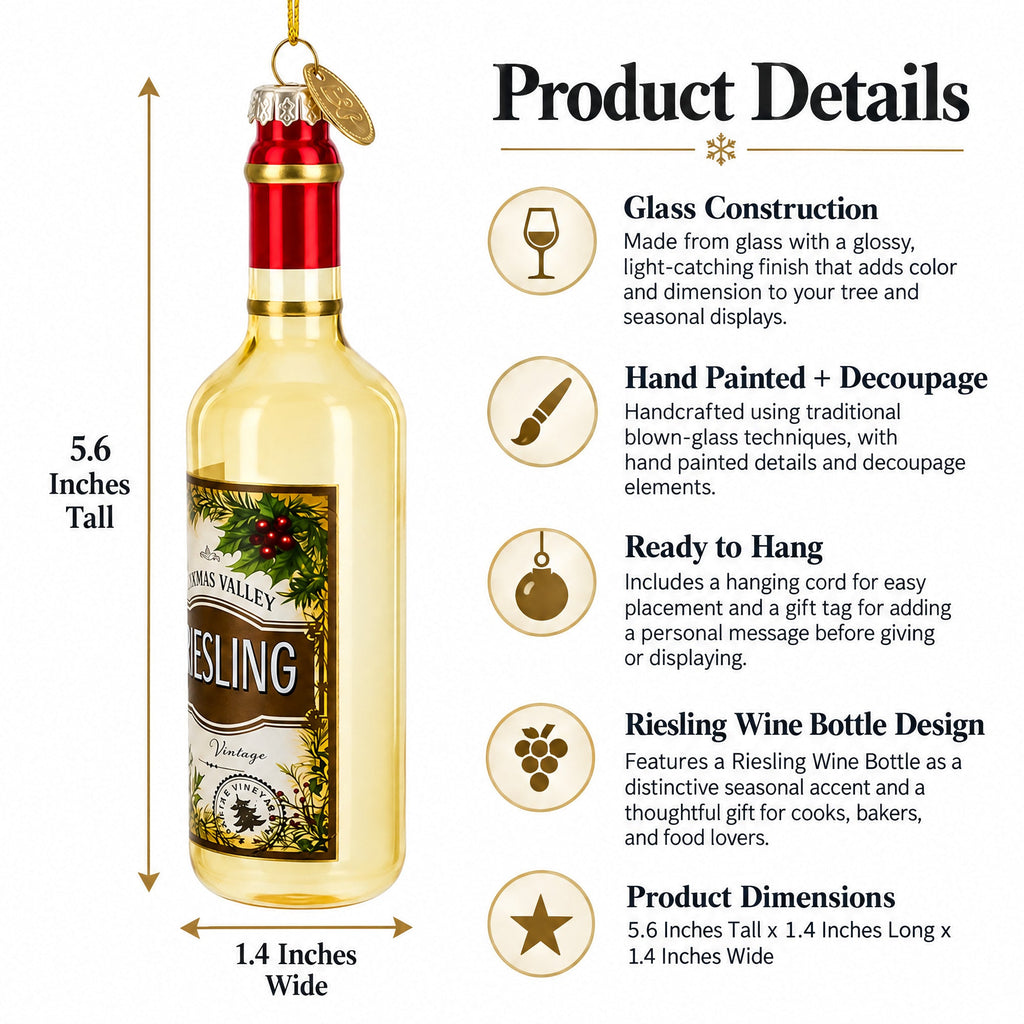 Riesling Wine Bottle Glass Christmas Ornament