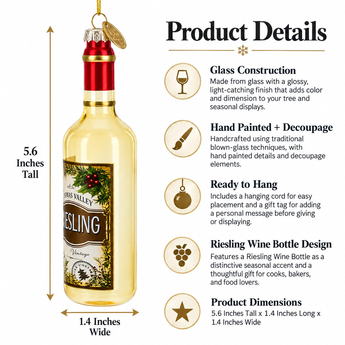 Riesling Wine Bottle Glass Christmas Ornament