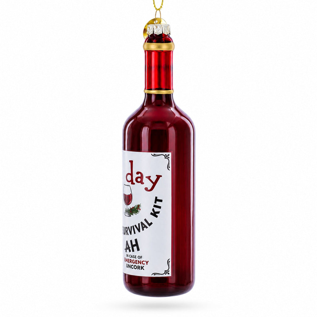 Holiday Survival Kit Wine Bottle Glass Christmas Ornament