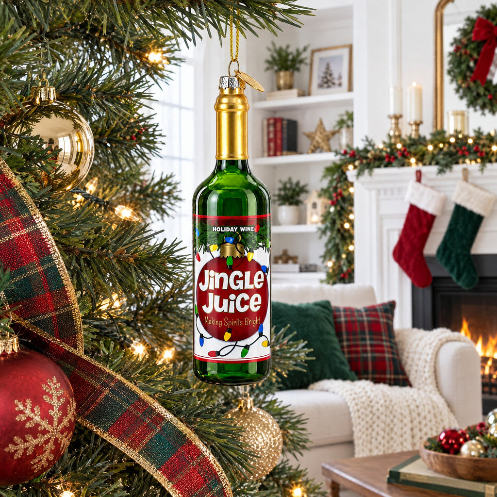 Jingle Juice Wine Bottle Glass Christmas Ornament