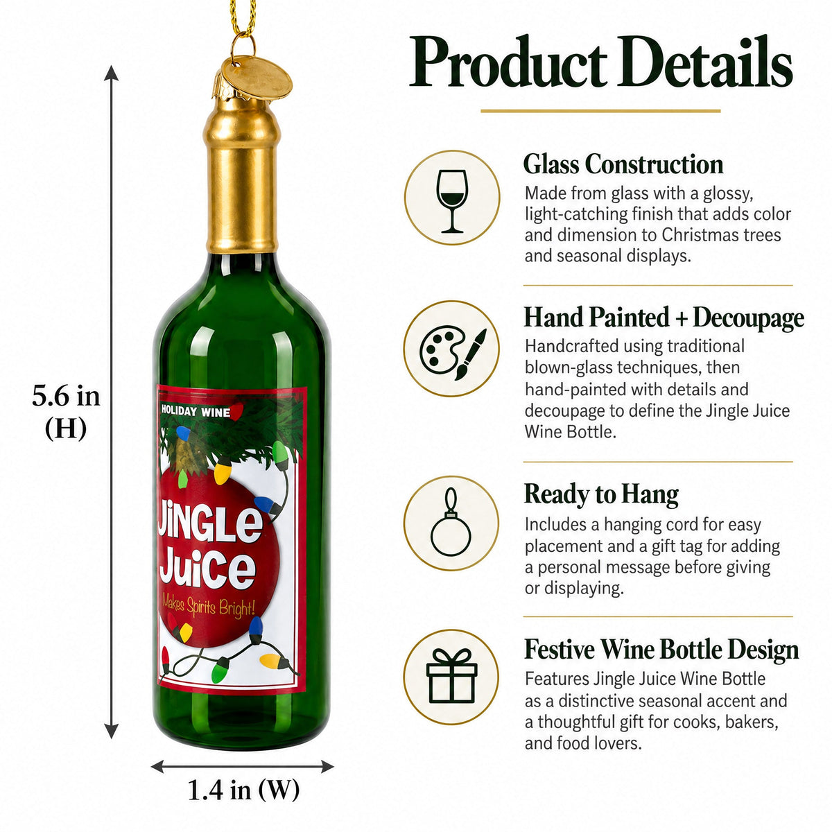 Jingle Juice Wine Bottle Glass Christmas Ornament