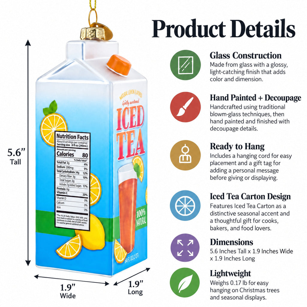 Iced Tea Carton Glass Christmas Ornament