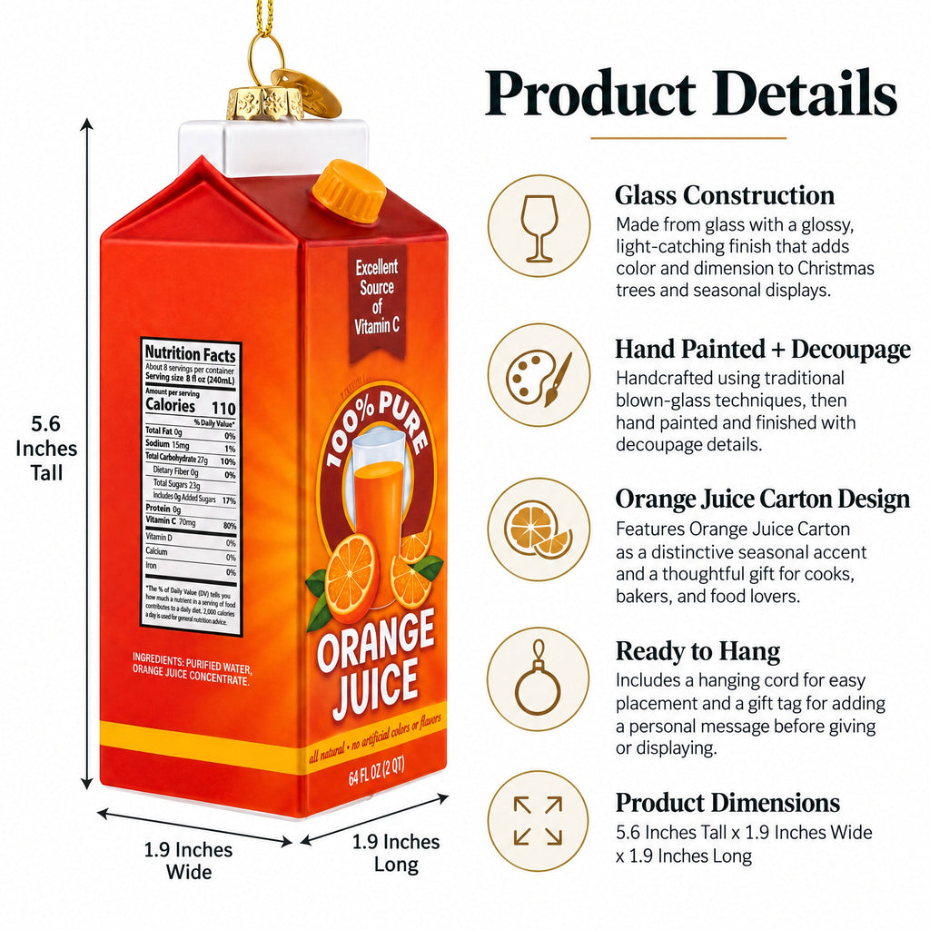 Orange Juice Carton Glass Christmas Ornament