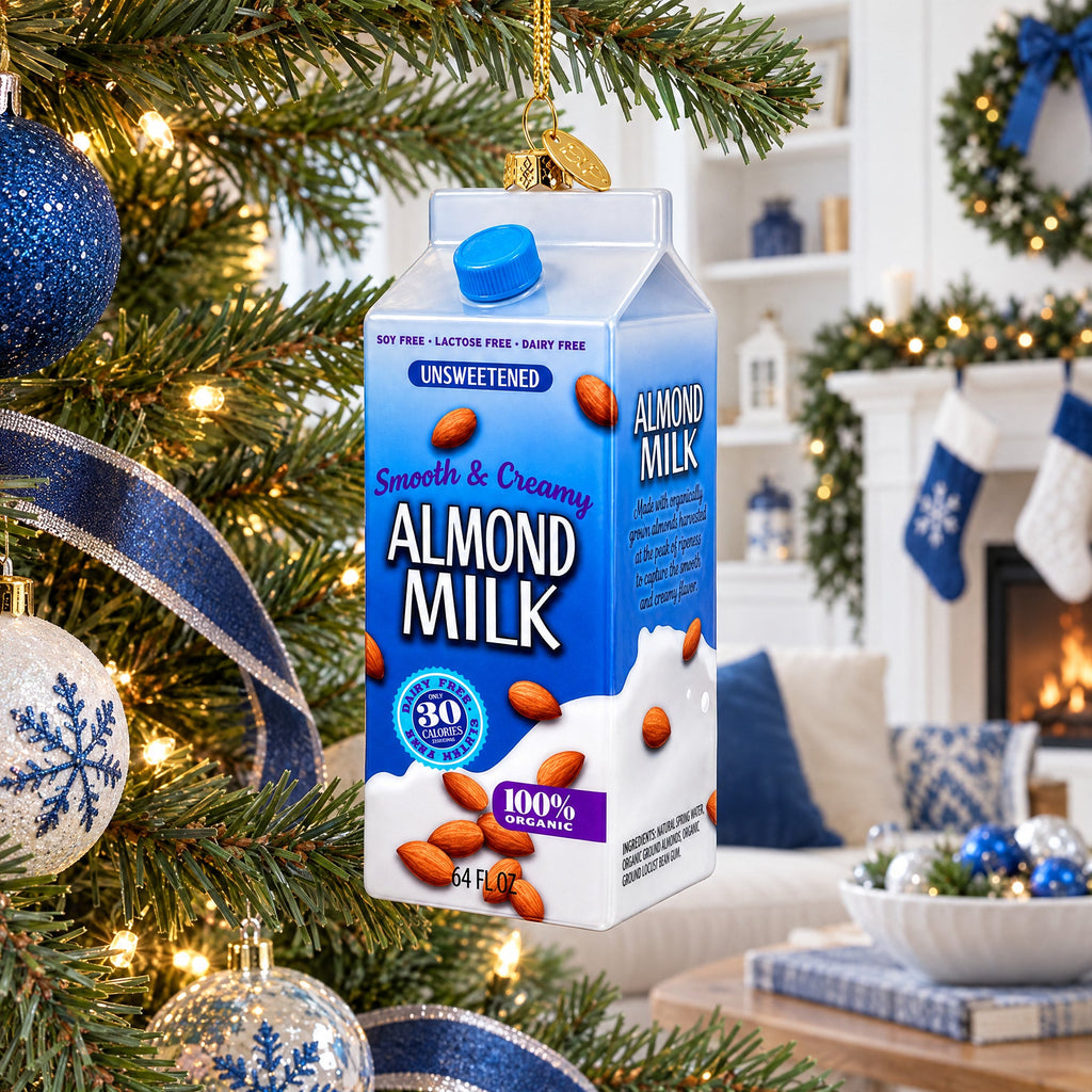 Almond Milk Carton Glass Christmas Ornament