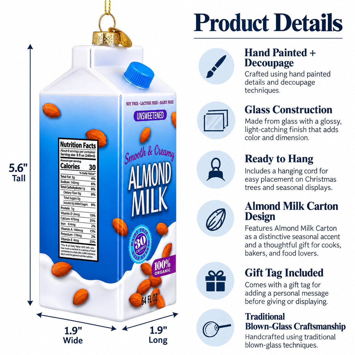 Almond Milk Carton Glass Christmas Ornament
