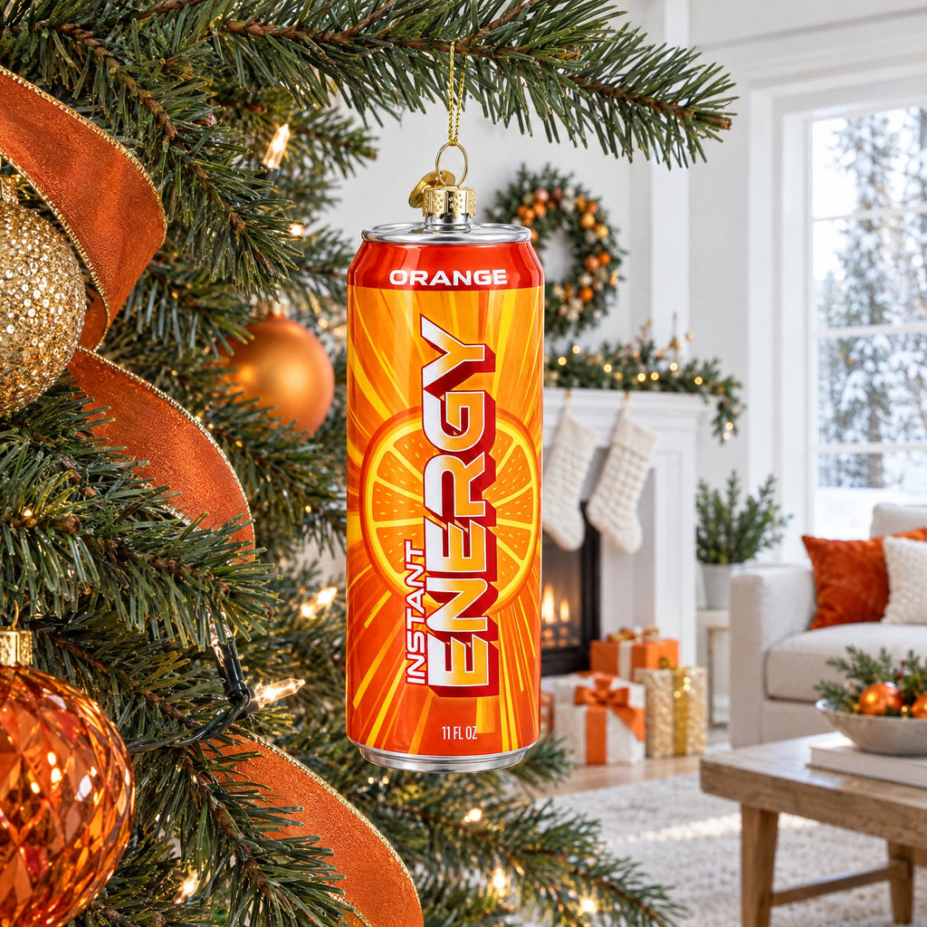 Energy Drink Can Glass Christmas Ornament