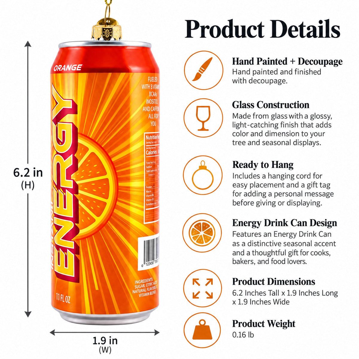 Energy Drink Can Glass Christmas Ornament