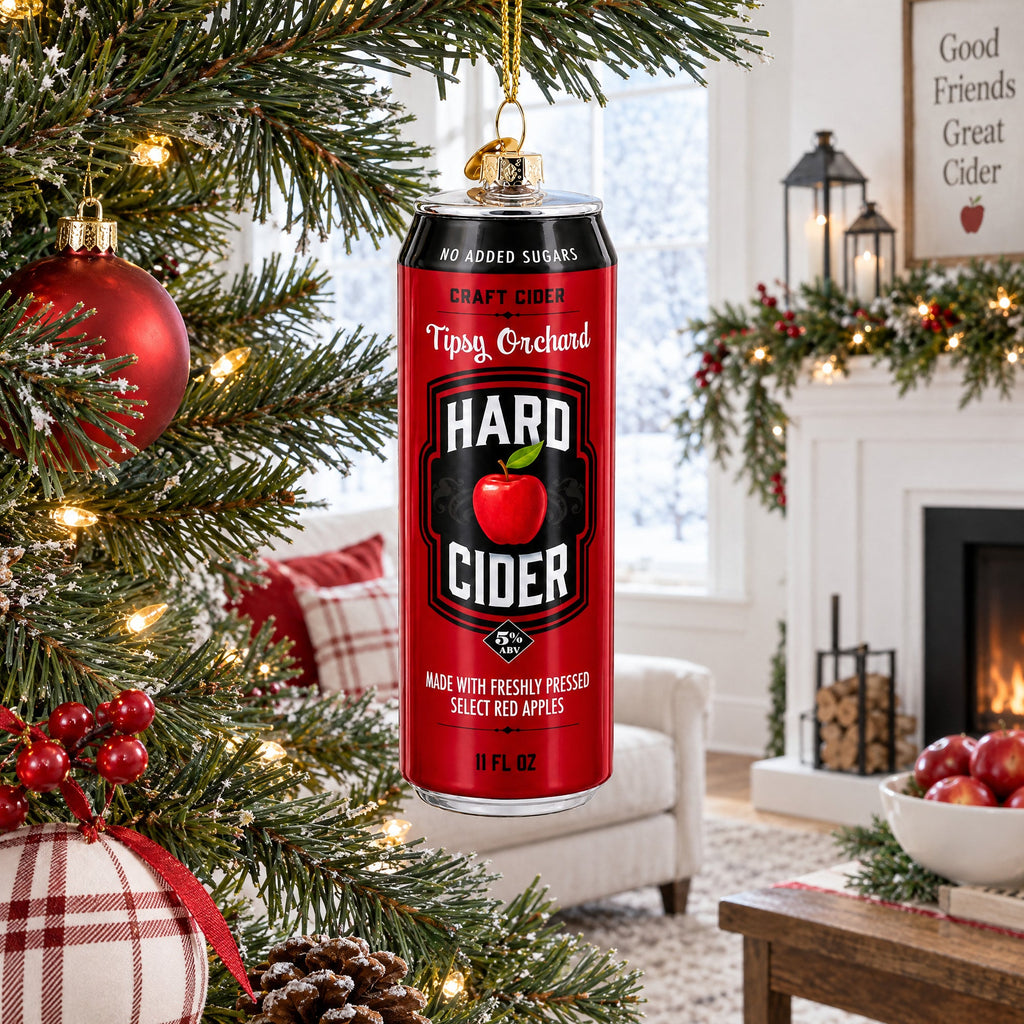Hard Apple Cider Can Glass Christmas Ornament