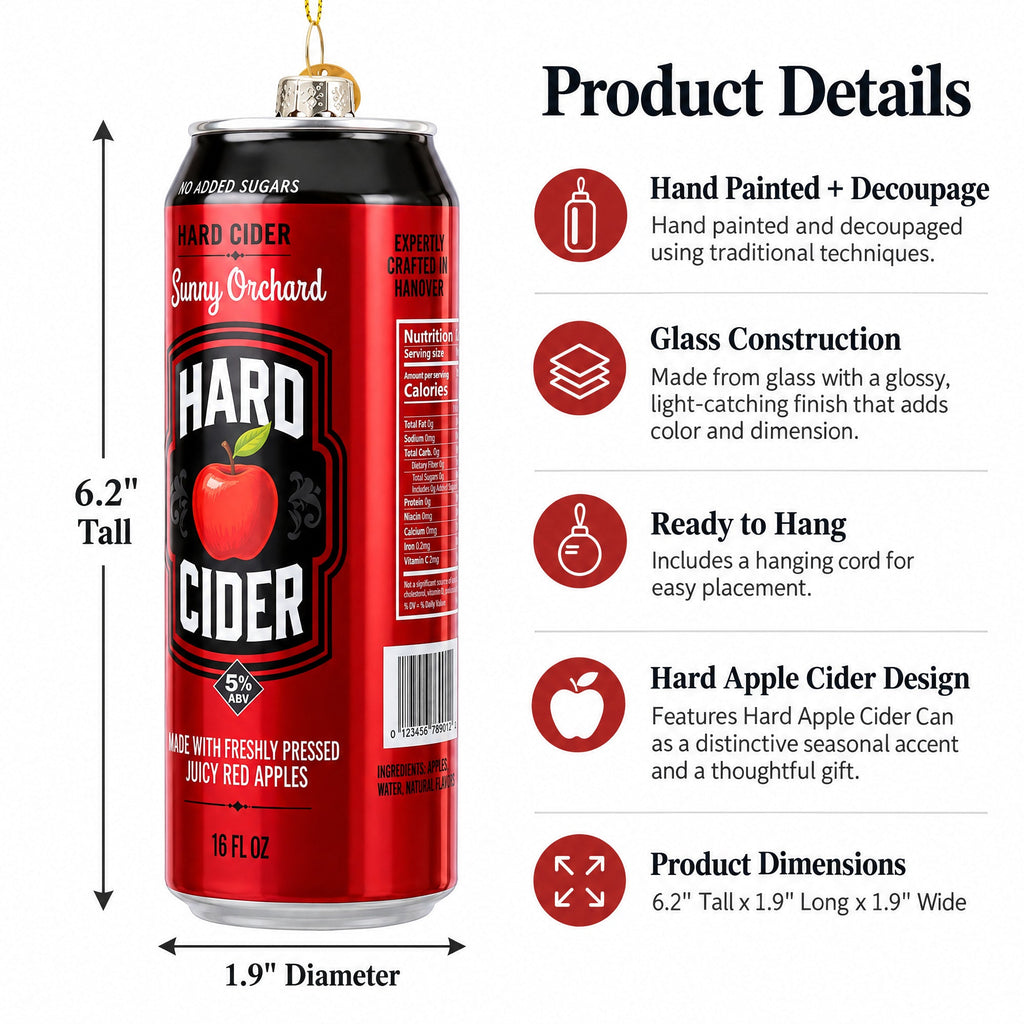 Hard Apple Cider Can Glass Christmas Ornament