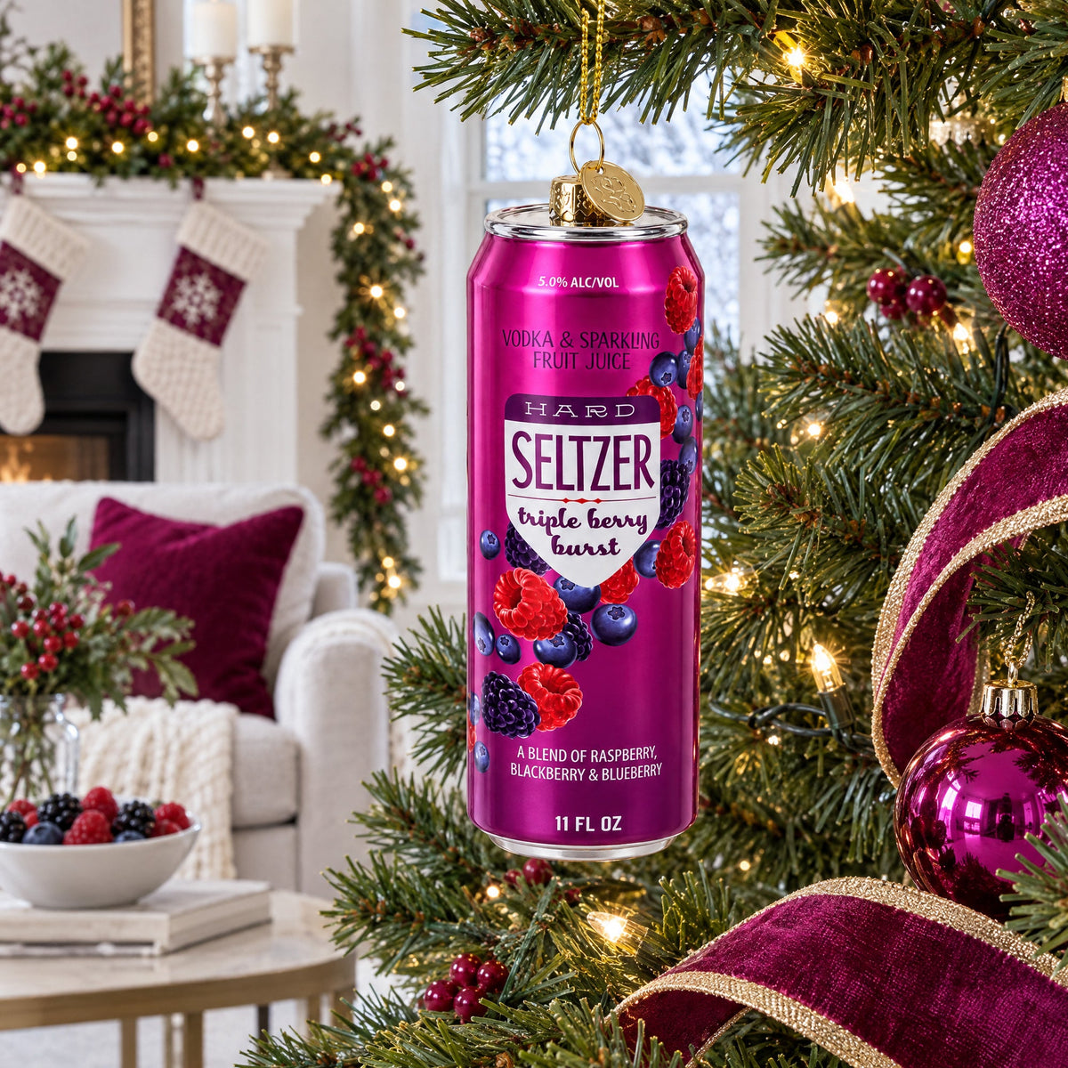 Hard Seltzer Can Glass Christmas Ornament
