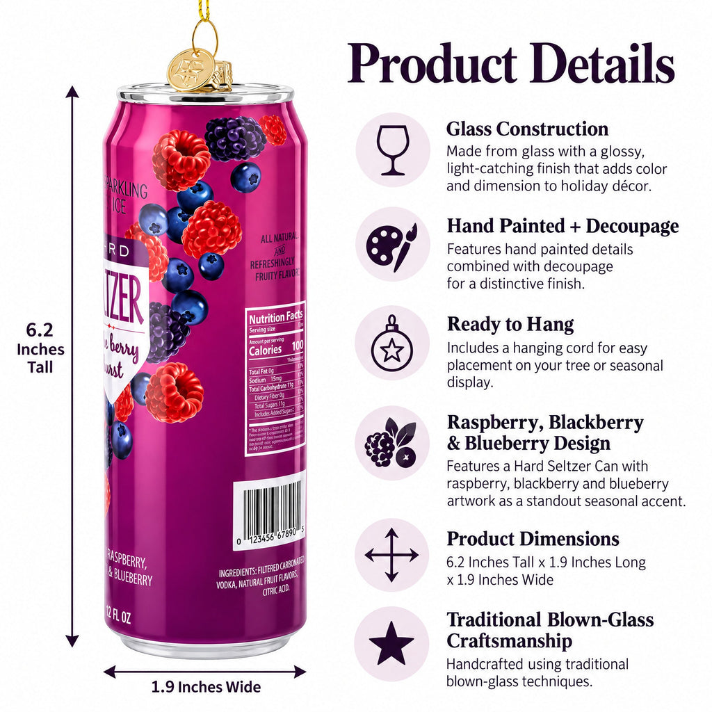 Hard Seltzer Can Glass Christmas Ornament