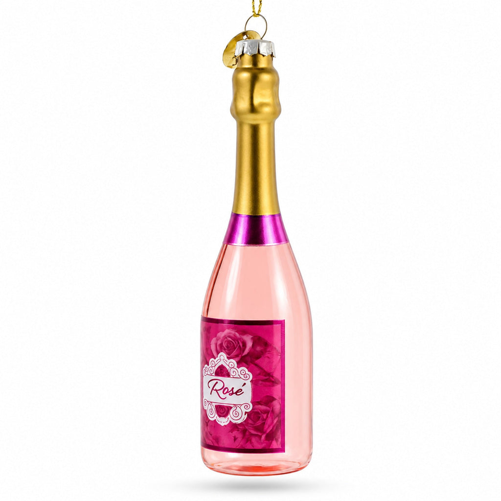 Sparkling Rosé Wine Bottle Glass Christmas Ornament
