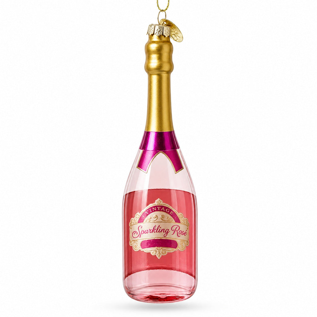 Sparkling Rosé Wine Bottle Glass Christmas Ornament