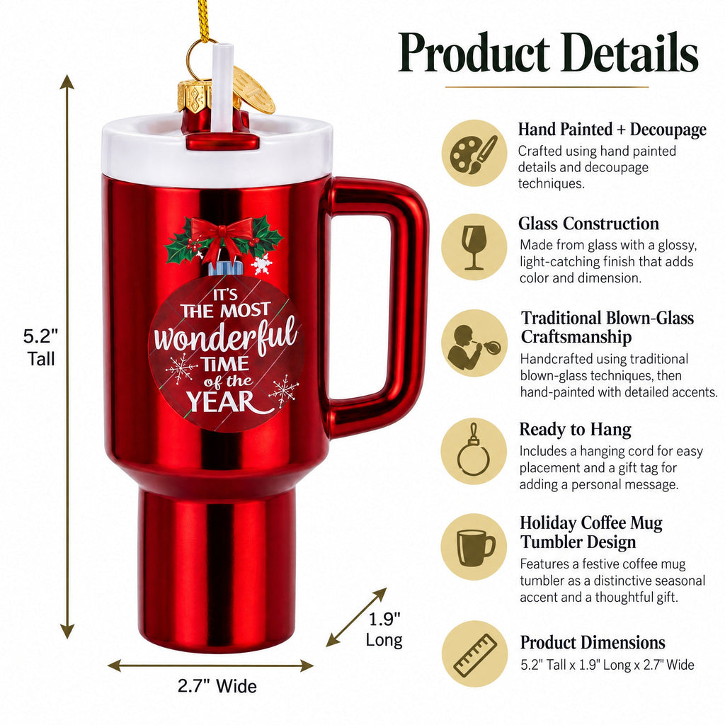 Holiday Coffee Mug Tumbler Glass Christmas Ornament