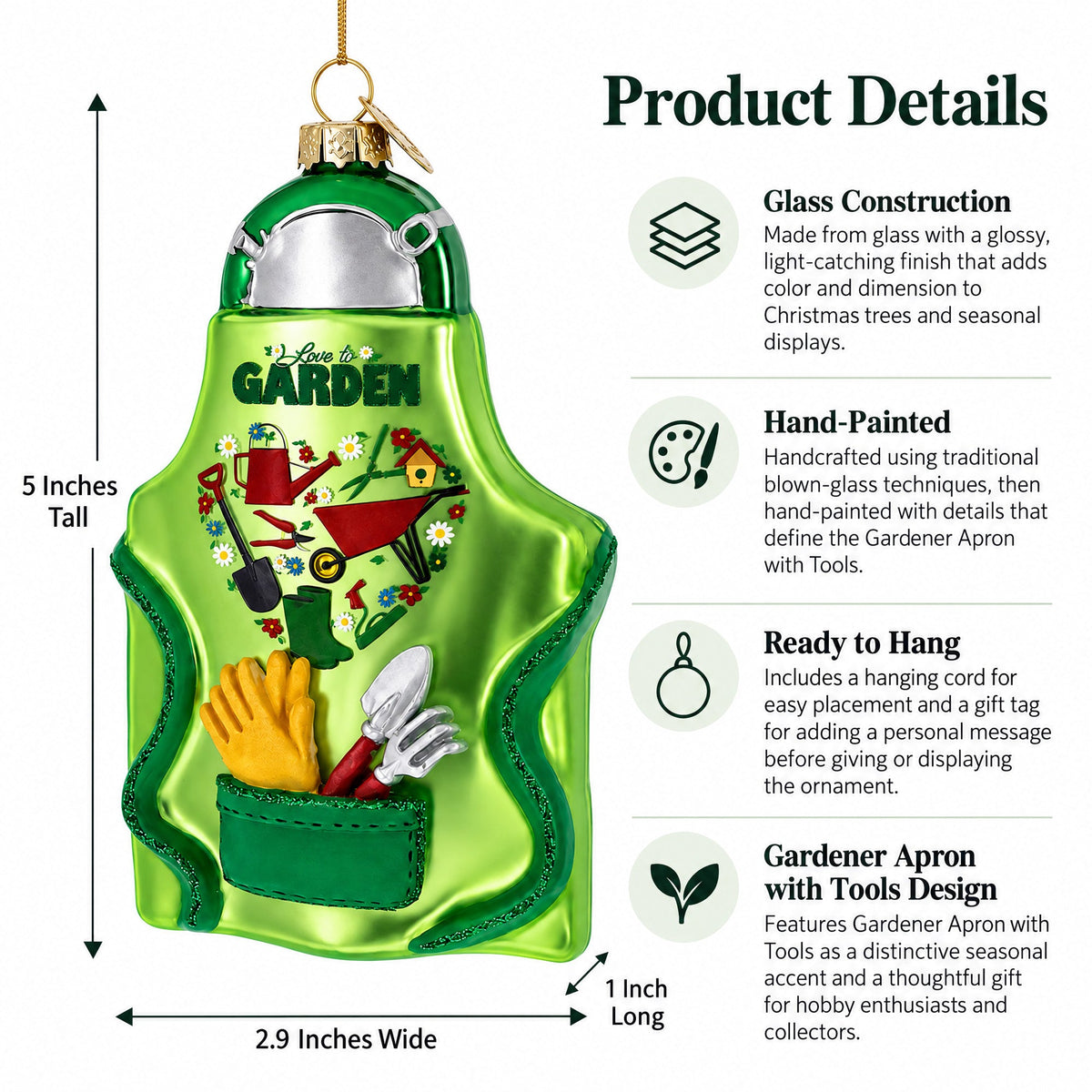Gardener Apron with Tools Glass Christmas Ornament