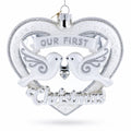 Our First Christmas Romantic Lovebirds Heart Glass Christmas Ornament