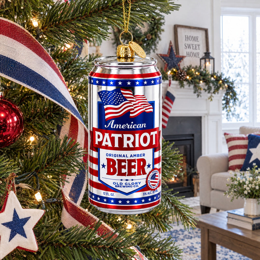 USA Patriot Beer Can Glass Christmas Ornament