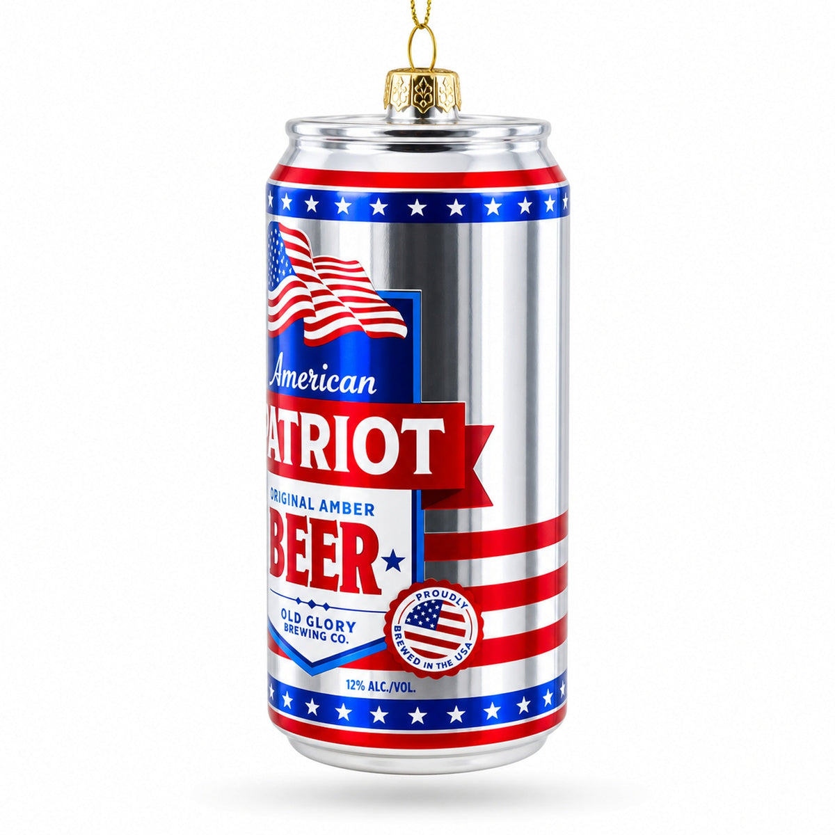 USA Patriot Beer Can Glass Christmas Ornament
