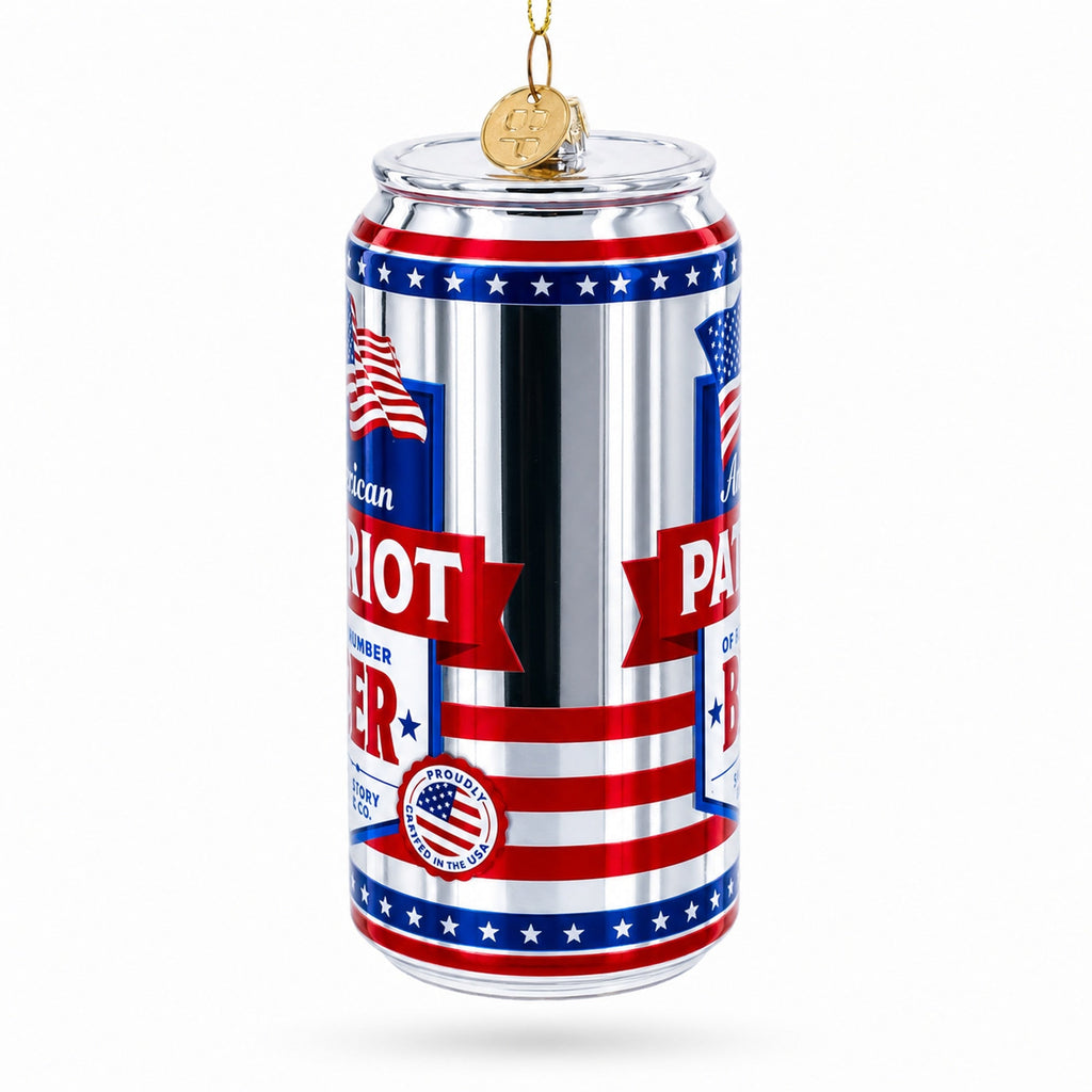 USA Patriot Beer Can Glass Christmas Ornament