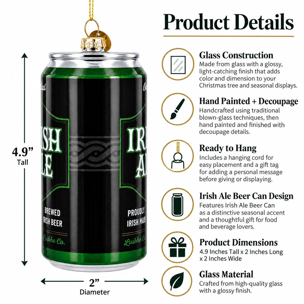 Irish Ale Beer Can Glass Christmas Ornament