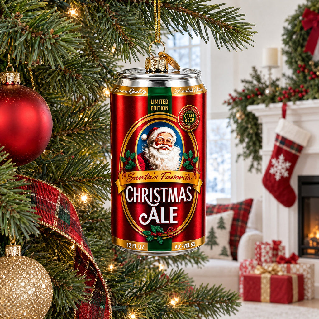 Santa’s Christmas Ale Beer Can Glass Christmas Ornament