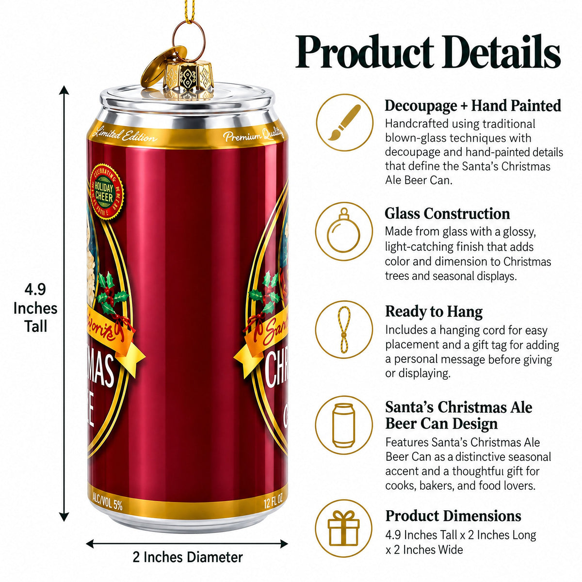 Santa’s Christmas Ale Beer Can Glass Christmas Ornament