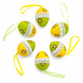 Set of 6 Yellow Green Lace-Trimmed Hanging Floral Easter Egg Ornaments