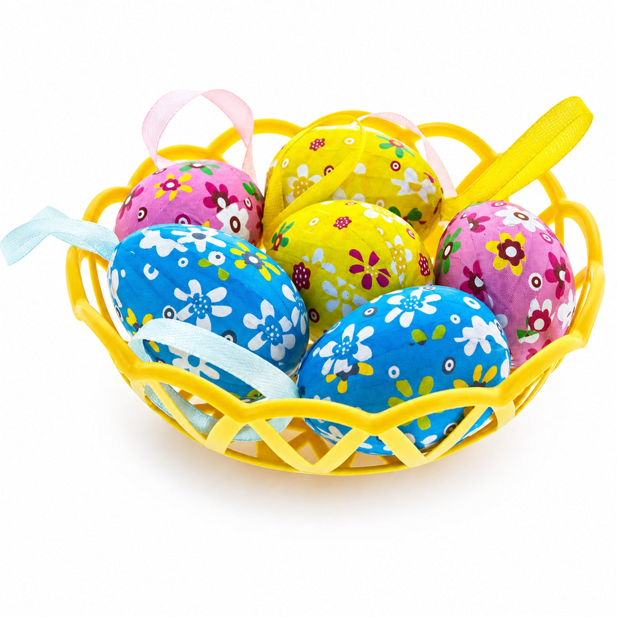 Set of 6 Floral Easter Egg Ornaments in Basket