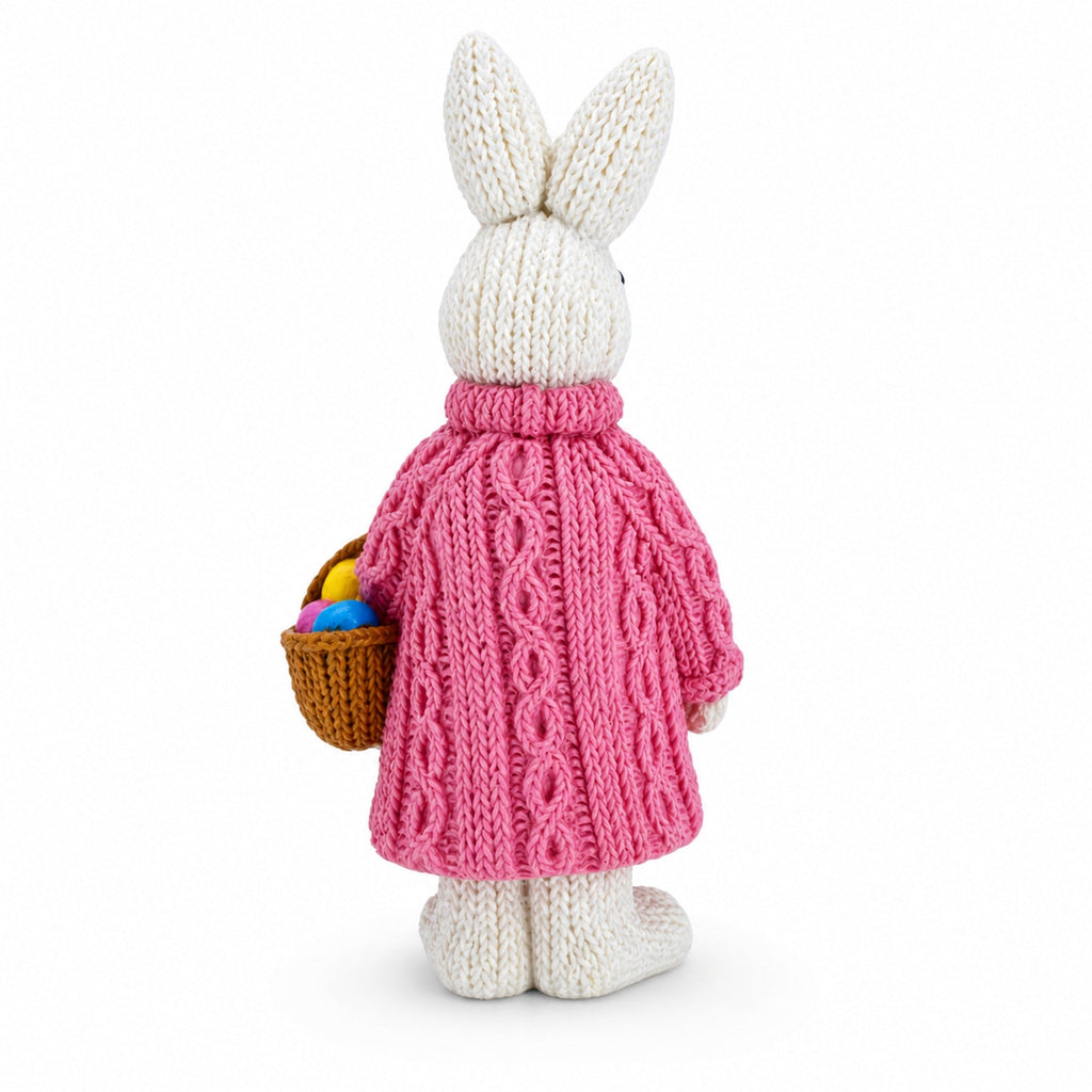 Bunny Figure with Pastel Basket and Sweater 5.8 Inches Tall