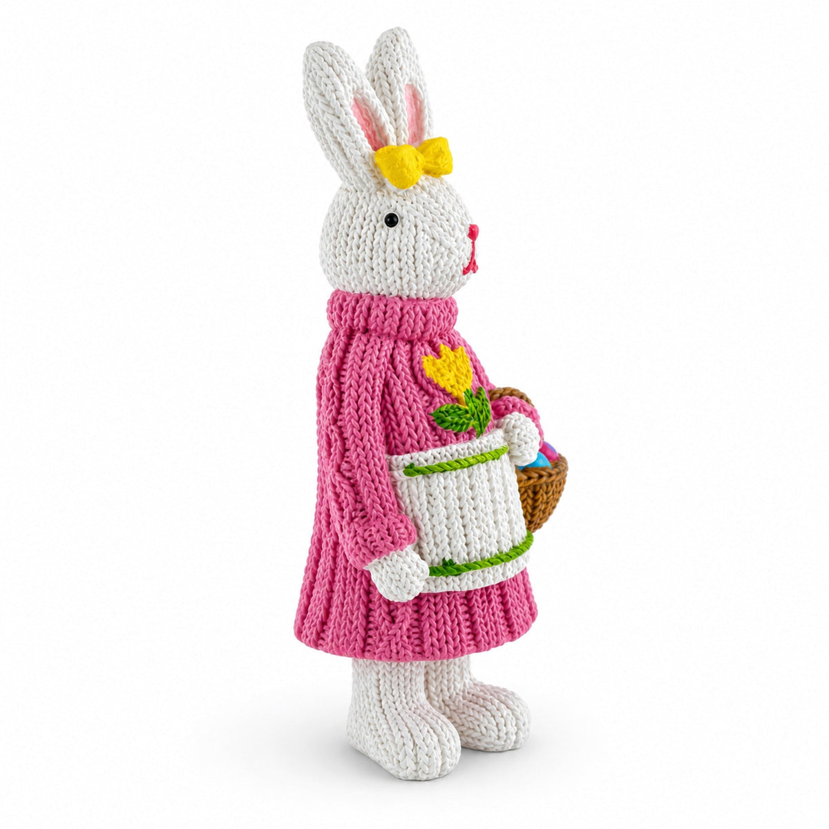 Bunny Figure with Pastel Basket and Sweater 5.8 Inches Tall