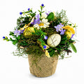 Easter Egg & Floral Arrangement – Rustic Spring Tabletop Decor in Burlap Pot 6.4 Inches Tall